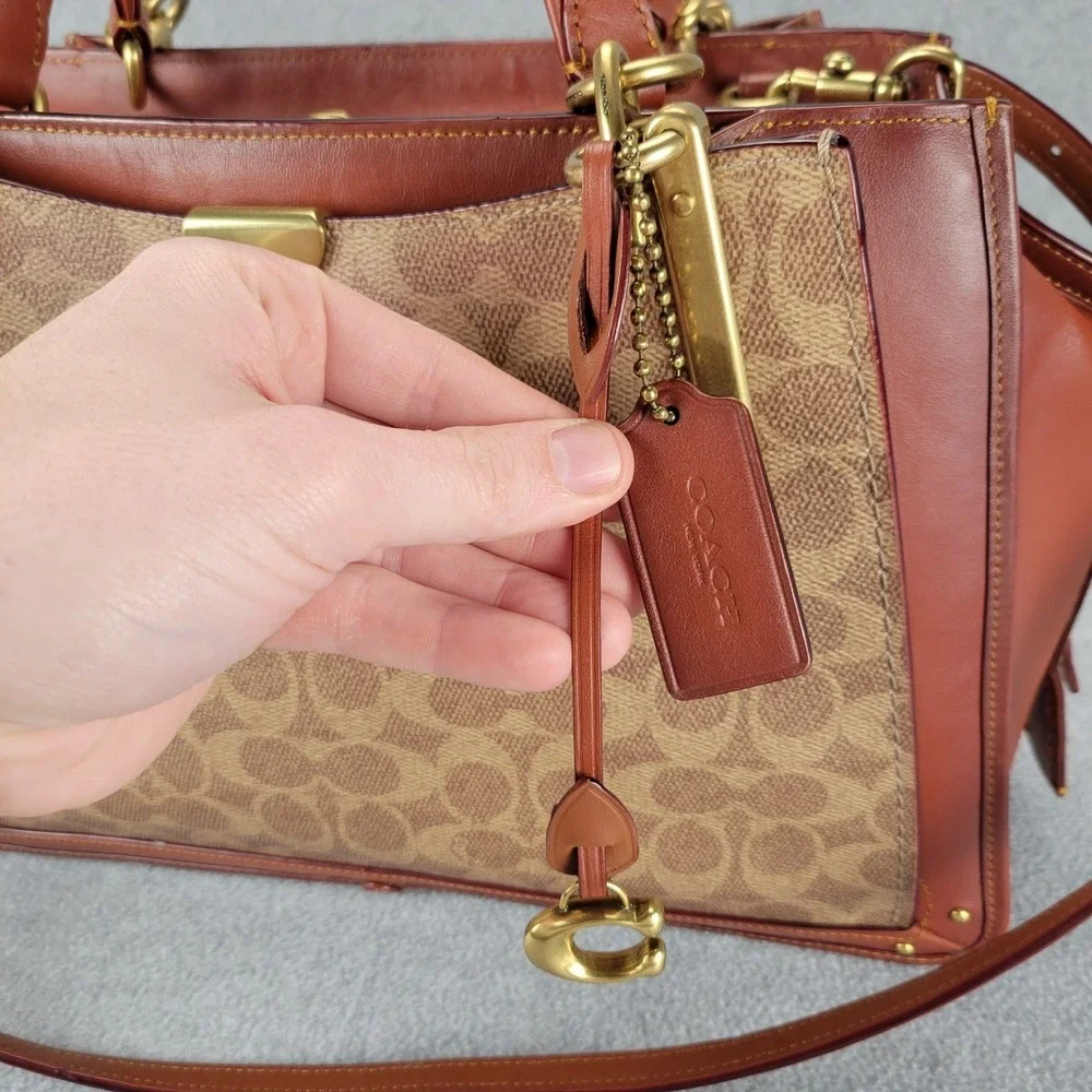Coach Dreamer 67035 Satchel Signature Canvas Tan Rust Leather Crossbody‎ Bag